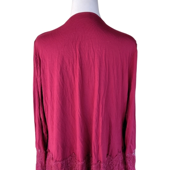 Logo by Lori Goldstein Burgundy Red Tie Front Cardigan With Lace Details Large - Picture 5 of 8